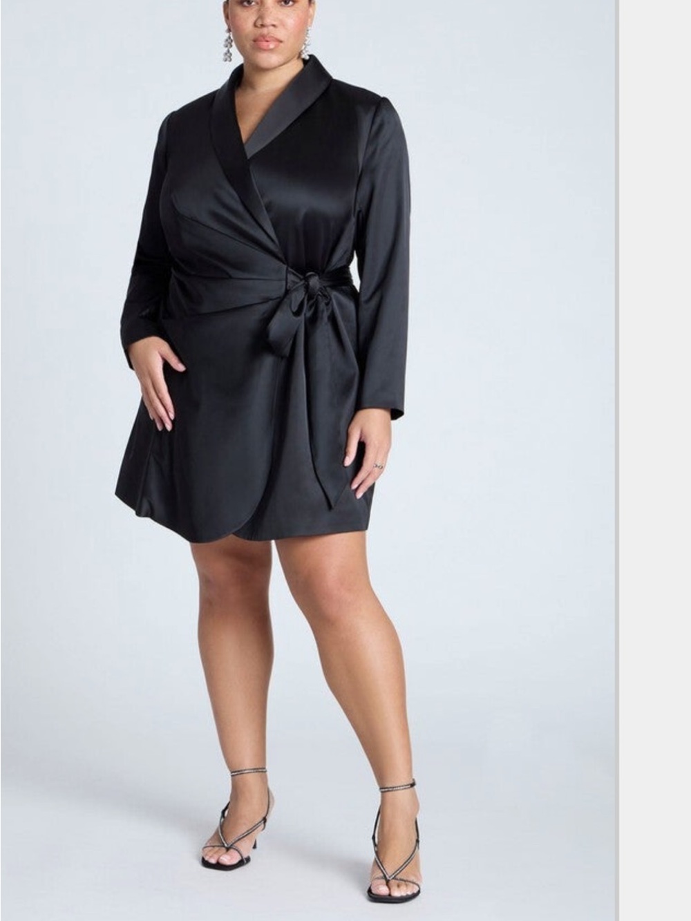 Eloquii Black Satin Wrap Robe Dress